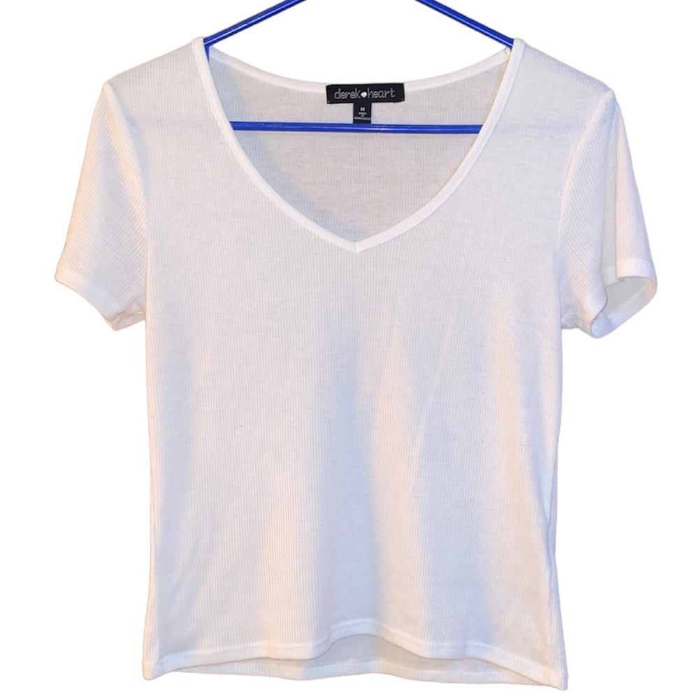 ‼️Derek Heart - White Ribbed Crop Top - Size Medium